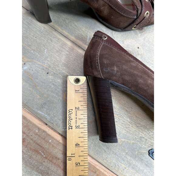 Coach Leatherware Brown Suede & Leather Tassel Heels Size 8.5 - Picture 9 of 9